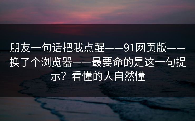 朋友一句话把我点醒——91网页版——换了个浏览器——最要命的是这一句提示？看懂的人自然懂